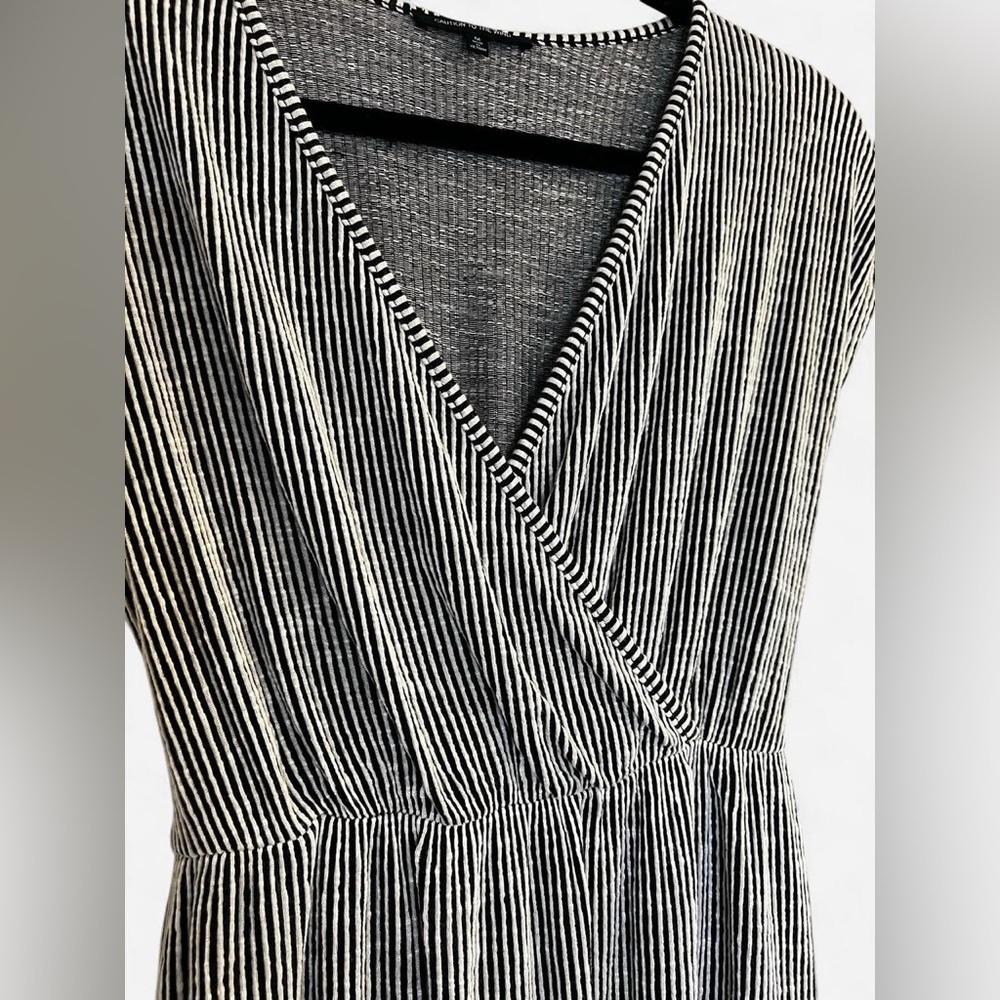 Black and White Striped Surplice Mini Dress